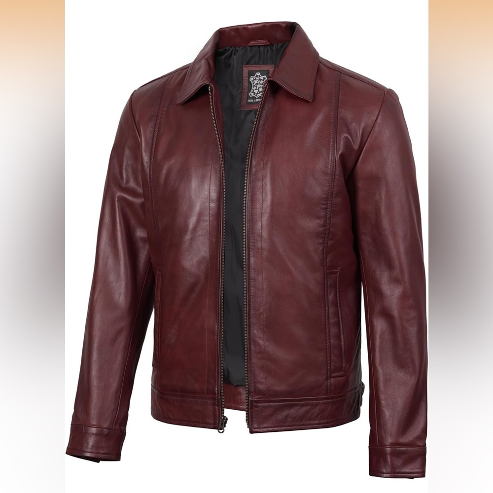 Men's Burgundy 100% Leather Jacket